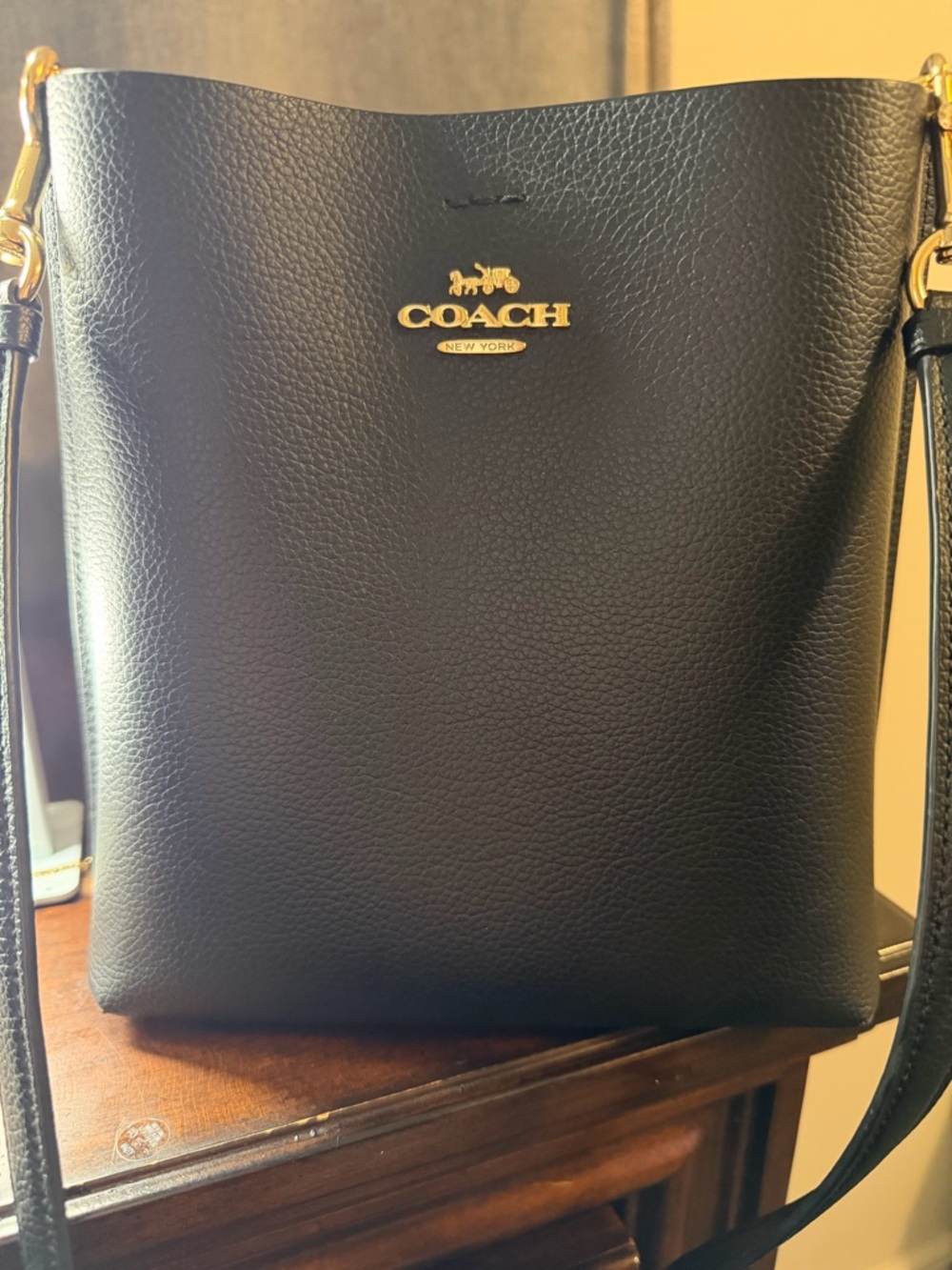 Coach Black Pebbled Leather Crossbody with Gold Hardware - Picture 3 of 3